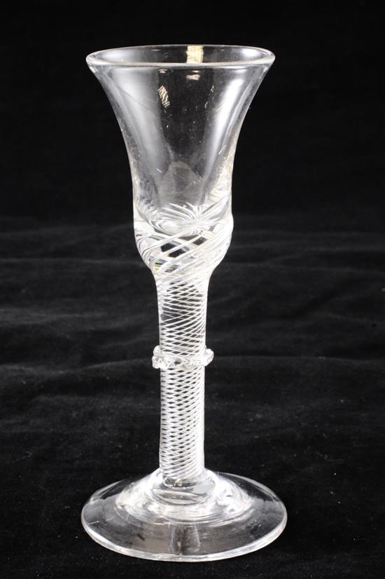 Multiple spiral airtwist wine glass with vermicular collar, c.1750(-)